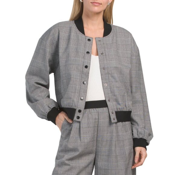 NVLT Grey Plaid Bomber Jacket With Contrast Trim